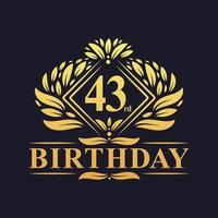 Logo d'anniversaire de 43 ans, célébration du 43e anniversaire de luxe en or. vecteur