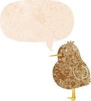 dessin animé kiwi oiseau et bulle de dialogue dans un style texturé rétro vecteur