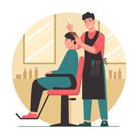 coiffeur coupe les cheveux des clients vecteur