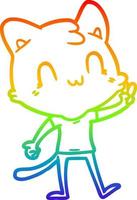 arc en ciel gradient ligne dessin dessin animé chat heureux donnant le signe de la paix vecteur