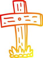 ligne de gradient chaud dessinant une croix de cimetière de dessin animé vecteur