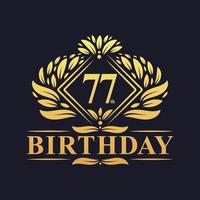 Logo d'anniversaire de 77 ans, célébration du 77e anniversaire de luxe en or. vecteur