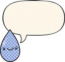 dessin animé mignon goutte de pluie et bulle de dialogue dans le style de la bande dessinée vecteur