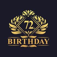 Logo d'anniversaire de 72 ans, célébration du 72e anniversaire de luxe en or. vecteur