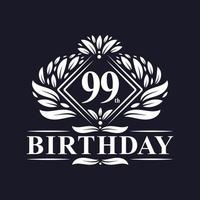 Logo d'anniversaire de 99 ans, célébration du 99e anniversaire de luxe. vecteur