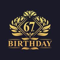 Logo d'anniversaire de 67 ans, célébration du 67e anniversaire de luxe en or. vecteur