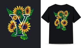 lettre y alphabet tournesol et été illustration adaptée à la sérigraphie de chemise vecteur