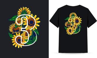 illustration de tournesol et d'été numéro 3 adaptée à la sérigraphie de chemise vecteur