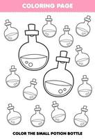 jeu d'éducation pour les enfants coloriage grande ou petite image de dessin animé mignon bouteille de potion dessin au trait feuille de travail imprimable halloween vecteur