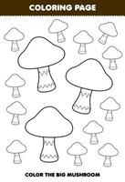 jeu d'éducation pour les enfants coloriage grande ou petite image de dessin animé mignon champignon légume dessin au trait feuille de travail imprimable vecteur