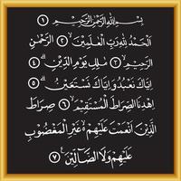 calligraphie de la sourate al fatihah dans le coran. calligraphie islamique dans un cadre doré. illustration vectorielle vecteur