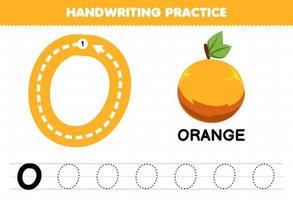 jeu éducatif pour les enfants pratique de l'écriture manuscrite avec des lettres majuscules o pour la feuille de travail imprimable orange vecteur