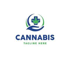 feuille de marijuana médicale et croix avec image vectorielle verte logo main vecteur