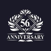 Logo anniversaire 56 ans, logo floral de luxe 56e anniversaire. vecteur