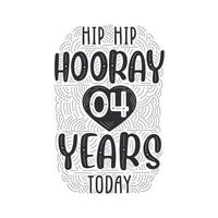hip hip hourra 4 ans aujourd'hui, lettrage d'événement anniversaire anniversaire pour invitation, carte de voeux et modèle. vecteur