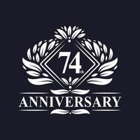 Logo anniversaire 74 ans, logo floral de luxe 74e anniversaire. vecteur