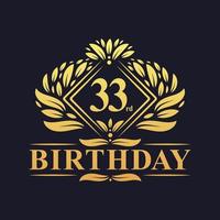 Logo d'anniversaire de 33 ans, célébration du 33e anniversaire d'or de luxe. vecteur