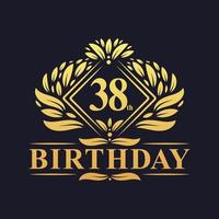 Logo d'anniversaire de 38 ans, célébration du 38e anniversaire de luxe en or. vecteur