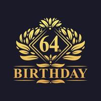 Logo d'anniversaire de 64 ans, célébration du 64e anniversaire de luxe en or. vecteur