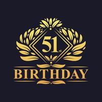 Logo d'anniversaire de 51 ans, célébration du 51e anniversaire de luxe en or. vecteur