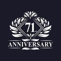 Logo anniversaire 71 ans, logo floral de luxe 71e anniversaire. vecteur