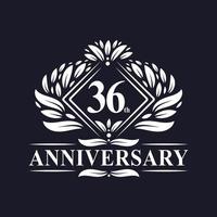 Logo anniversaire 36 ans, logo floral de luxe 36e anniversaire. vecteur