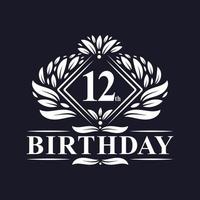Logo d'anniversaire de 12 ans, célébration du 12e anniversaire de luxe. vecteur
