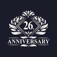 Logo anniversaire 26 ans, logo floral de luxe 26e anniversaire. vecteur