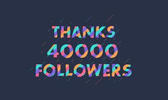 merci 40000 followers, 40k followers célébrant un design moderne et coloré. vecteur