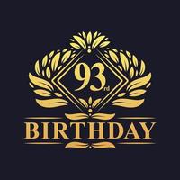 Logo d'anniversaire de 93 ans, célébration du 93e anniversaire d'or de luxe. vecteur