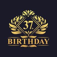 Logo d'anniversaire de 37 ans, célébration du 37e anniversaire de luxe en or. vecteur