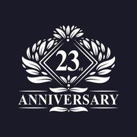 Logo anniversaire 23 ans, logo floral de luxe 23e anniversaire. vecteur
