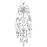 capteur de rêves dessiné à la main avec toile d'araignée, fils, perles et plumes. symbole amérindien dans le style bohème vecteur