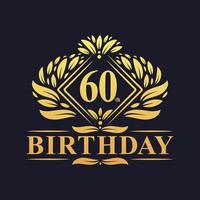 Logo d'anniversaire de 60 ans, célébration du 60e anniversaire de luxe en or. vecteur