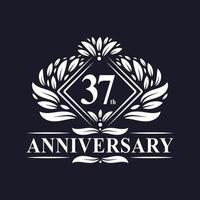 Logo anniversaire 37 ans, logo floral de luxe 37e anniversaire. vecteur