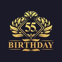 Logo d'anniversaire de 55 ans, célébration du 55e anniversaire de luxe en or. vecteur