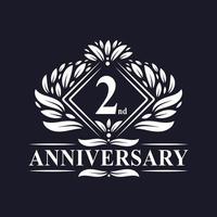 logo anniversaire 2 ans, logo floral de luxe 2e anniversaire. vecteur