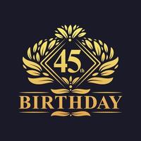 Logo d'anniversaire de 45 ans, célébration du 45e anniversaire d'or de luxe. vecteur