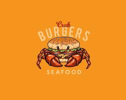 mascotte de crabe et de fruits de mer burger vecteur