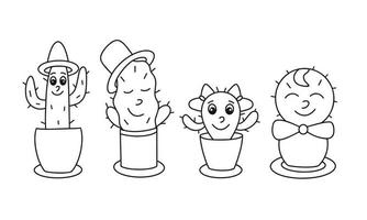 doodle set personnages de cactus illustration vectorielle isolée vecteur