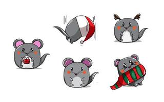 ensemble de souris drôles mignonnes dans différentes poses en style cartoon. carte de voeux de bonne année avec un rat mignon, vecteur