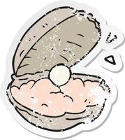 autocollant rétro en détresse d'une huître de dessin animé avec perle