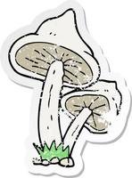 autocollant rétro en détresse d'un champignon de dessin animé vecteur