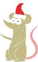 illustration en couleur plate d'une souris de dessin animé portant un chapeau de noël vecteur