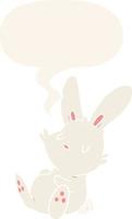 dessin animé mignon lapin dormant et bulle de dialogue dans un style rétro vecteur
