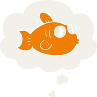 poisson de dessin animé et bulle de pensée dans un style rétro vecteur
