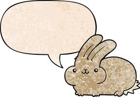 lapin de dessin animé et bulle de dialogue dans un style de texture rétro vecteur