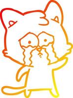dessin de ligne de gradient chaud chat de dessin animé qui pleure vecteur