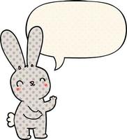 lapin de dessin animé mignon et bulle de dialogue dans le style de la bande dessinée vecteur