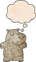 hippopotame de dessin animé et bulle de pensée dans le style de motif de texture grunge vecteur